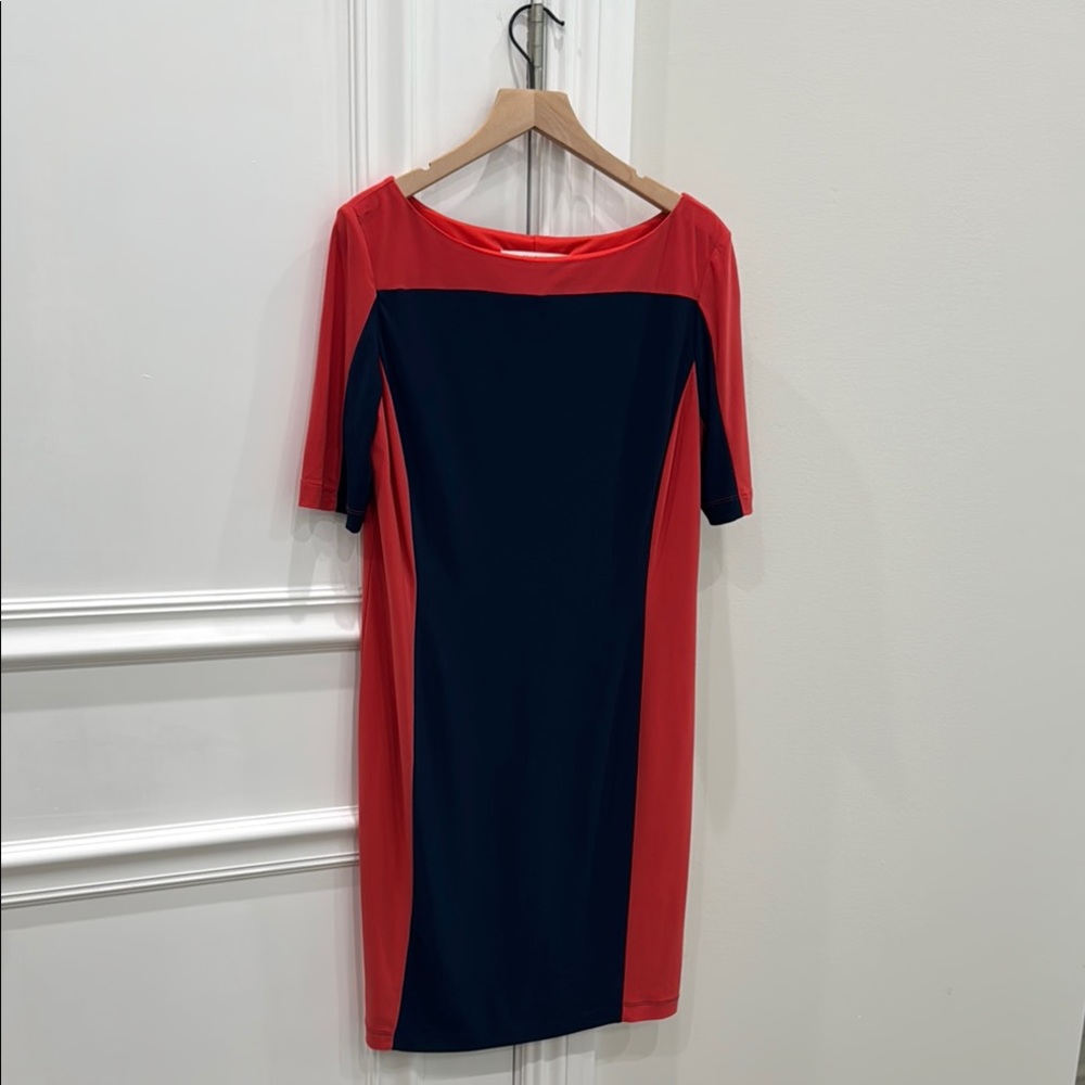 Evan Picone Red and Blue Dress Size M